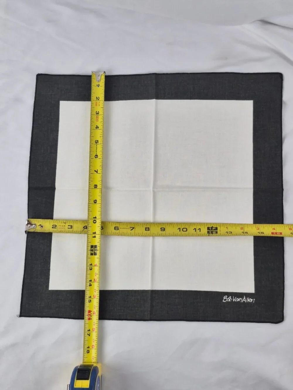 Vintage Bob Allen Napkins Charcoal Boarder & Cream Center Linen Signed Set of 8